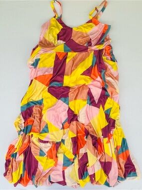 Torrid Maxi Super Soft Tiered Geometric Colorblock Dress Size 1X Empire Waist